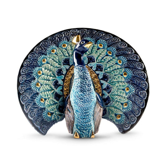 Hand‑carved enamel peacock figurine with gold and platinum accents. Compact symbol of beauty, renewal. Gift‑boxed with authenticity.